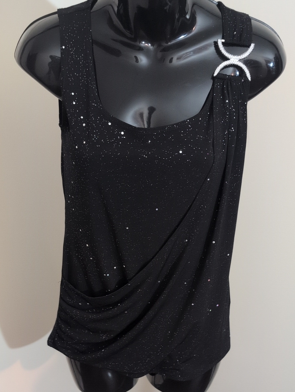 Black Rhinestone-Accent Sleeveless Drape Top